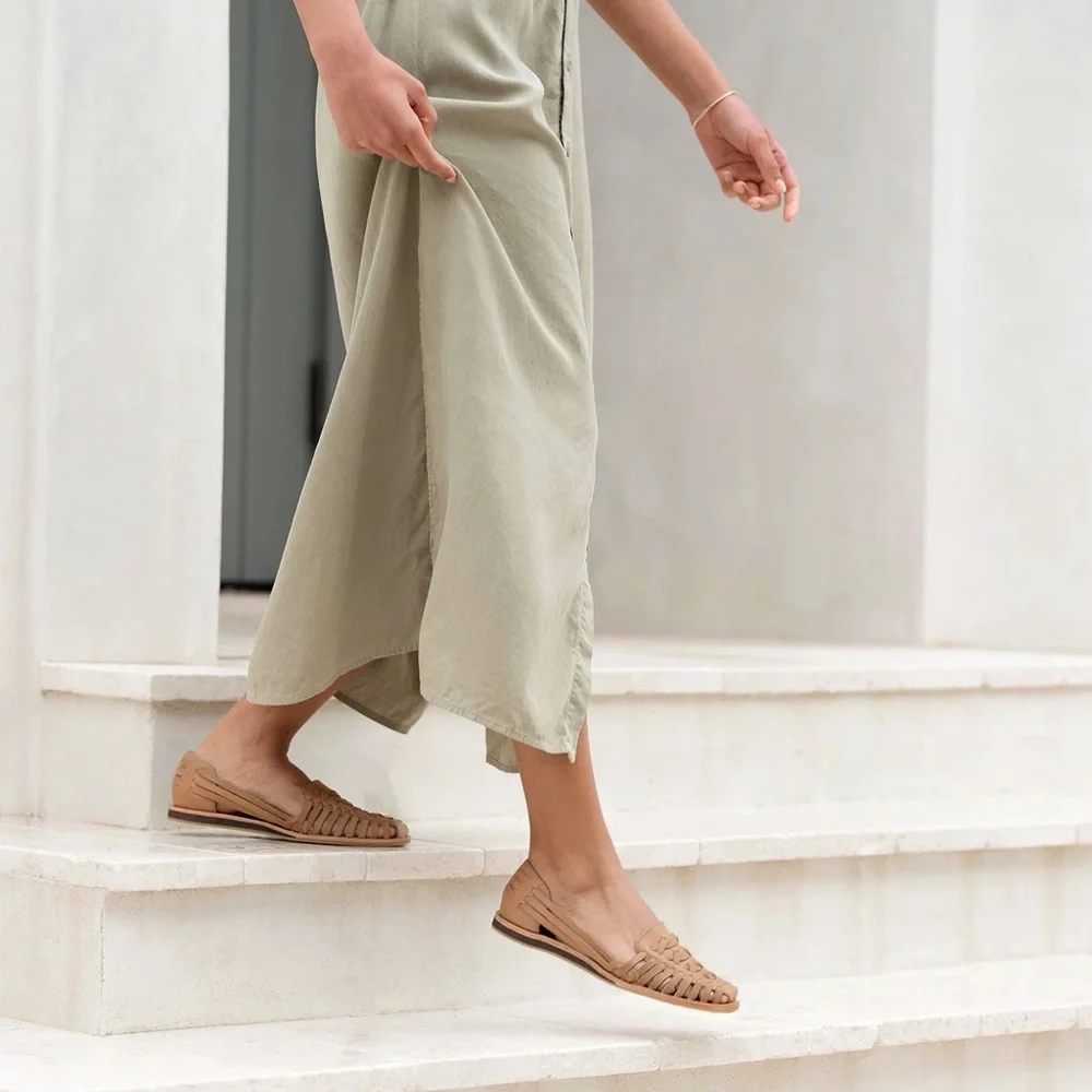 Women's Woven Leather Flats - Nude - Picture 15 of 15